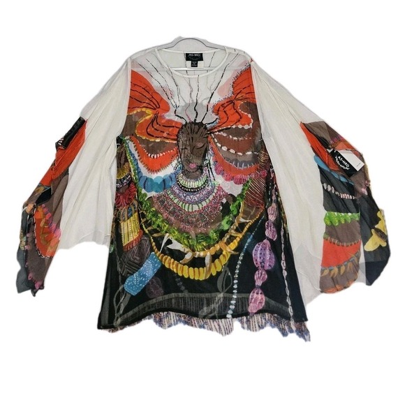 Ashro Other - Ashro Kaftan Dress African Womens XL NEW Hand Painted Butterfly Tunic Top Shawl